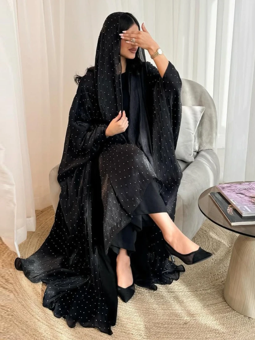 فستان عباية نسائي مع وشاح ألماس قطعتين أنيق